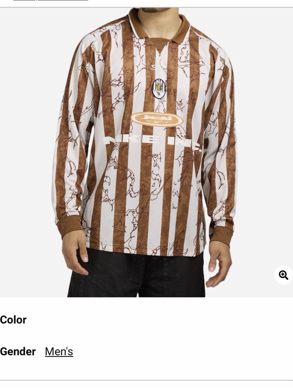 Nike Men’s Brown and White Striped Long-Sleeve Jersey with Graphic Detail